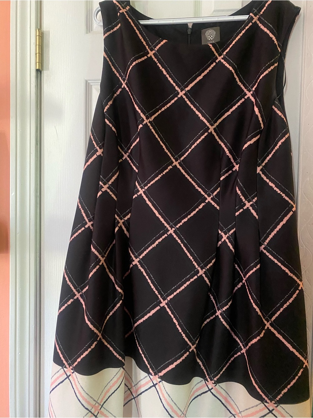 Vince Camuto Black Dress with Blush Grid Accents